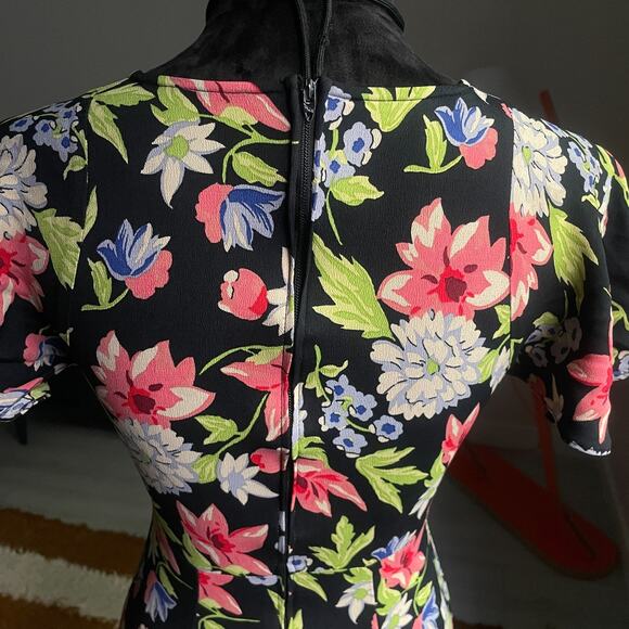 Vintage Betsey Johnson Size Medium Y2K 1990's Floral Mini Dress Black V Neck - Picture 8 of 10